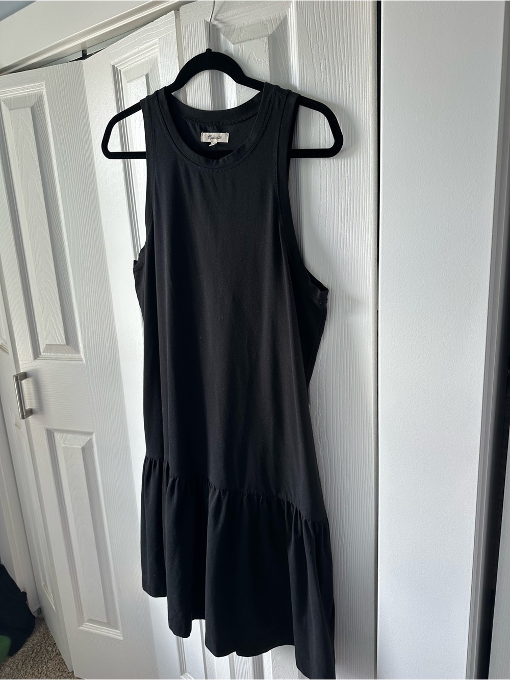 Madewell Black Sleeveless Ruffle-Hem Midi Dress